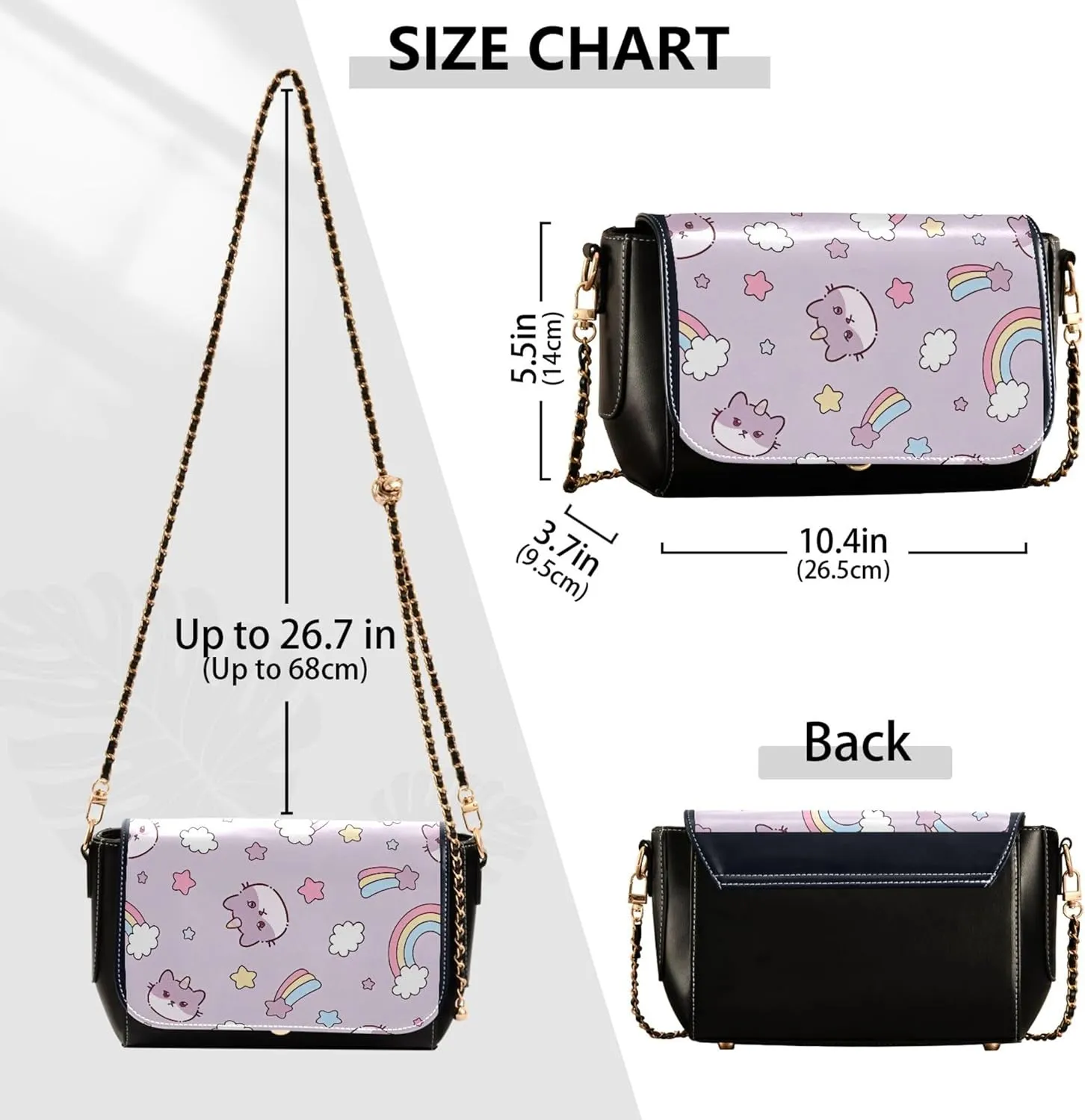 Animal Women Leather Shoulder Bag, Cute Cat Caticorn Kitten Unicorn Crossbody Bags for Women Handbag Chain Strap