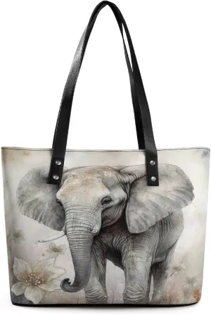 Animals Cute Elephant Leather Lady's Handbag Crossbody Purse for Women Ladies Soft Shoulder Bag Medium Roomy Handbag Fashion Tote Top Handle Satchel