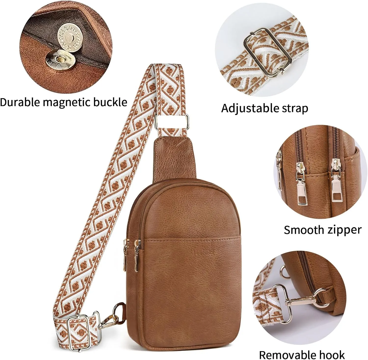 Anti Theft Crossbody Sling Bag for Women Trendy, Small Vegan Leather Cross body Fanny Chest Bag for Traveling