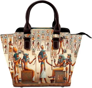 Antique-Egyptian-Retro-Hieroglyph Pu Leather Crossbody Studded Bag, Fashionable Shoulder Handbag With Detachable Shoulder Strap