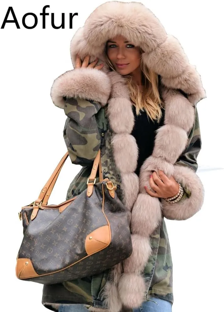 Aofur Womens Hooded Faux Fur Lined Warm Coats Parkas Anoraks Outwear Winter Long Jackets