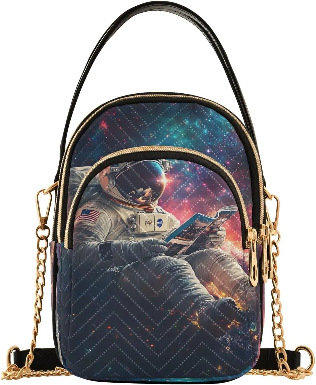Astronaut Reading Book Space Galaxy Nebula Crossbody Bag for Women Mini Cell Phone Purse Women's Shoulder Handbag