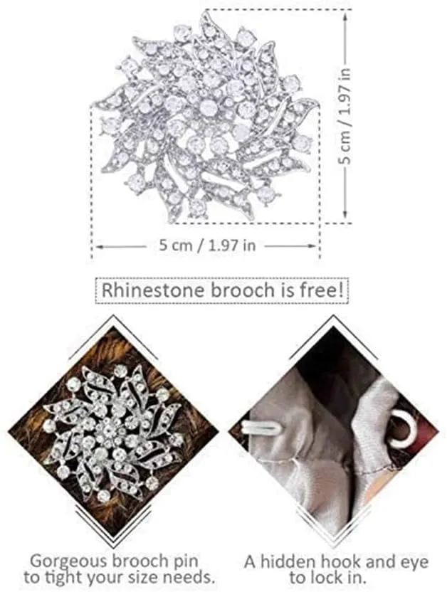 Aukmla Women's Wedding Fur Wraps and Shawls Bridal Fur Stoles Scarf with Rhinestones Brooch for Bride and Bridesmaids