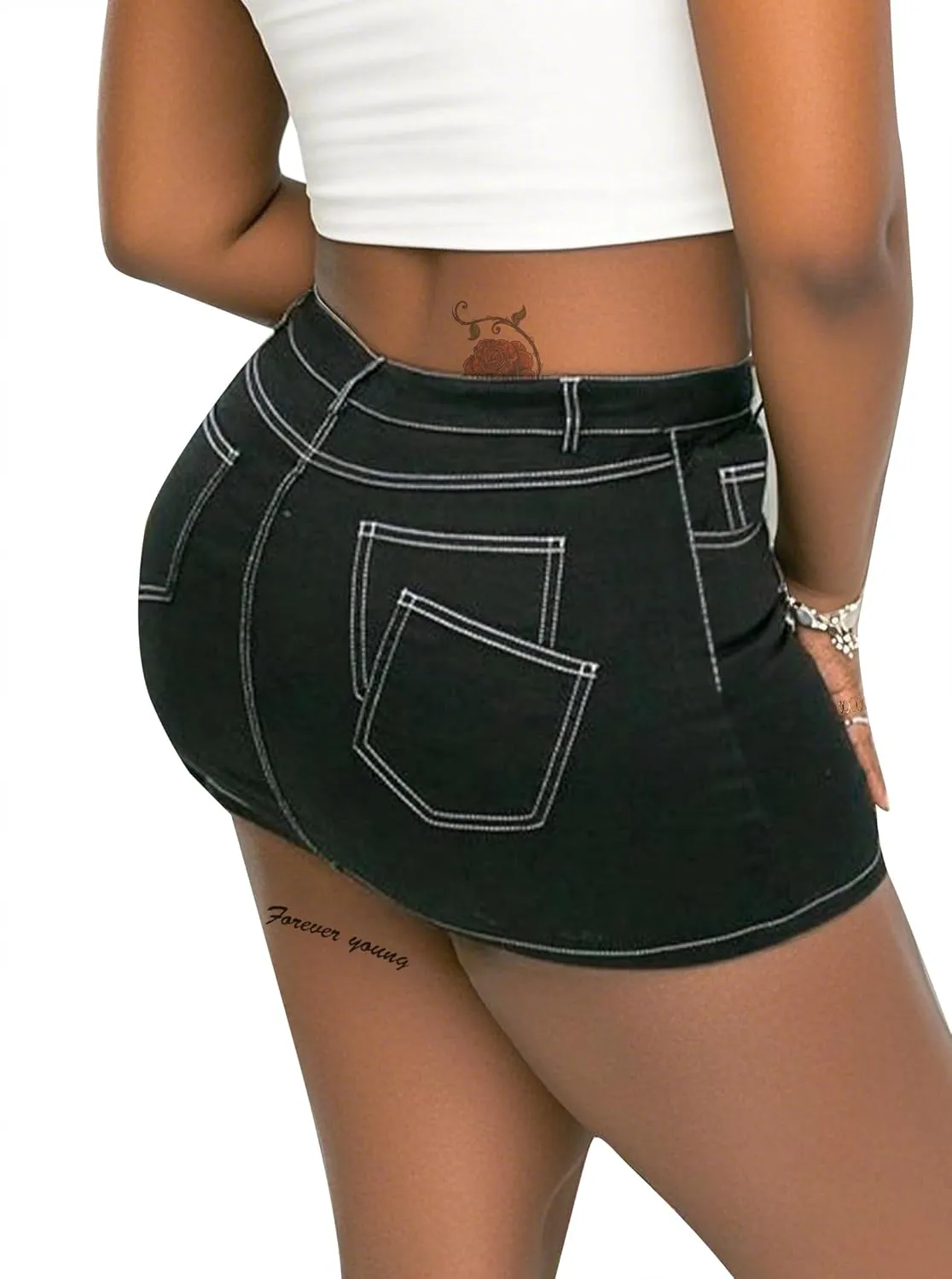 Avanova Women Jean Denim Skort Sexy High Waisted Asymmetrical Short Mini Skirt