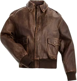 Aviator A-2 Flight Force Jacket Distressed Brown Real Bomber Leather Jacket