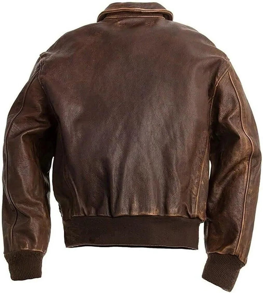 Aviator A-2 Flight Force Jacket Distressed Brown Real Bomber Leather Jacket