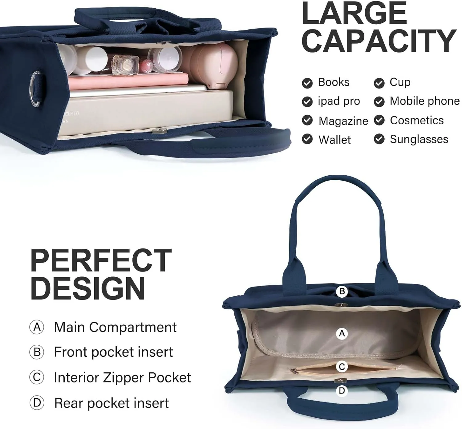 Ayieyill Canvas Tote Bag for Women with Pockets Crossbody Bag Tote Shoulder Handbags Casual Work Bags Everything Tote Bag