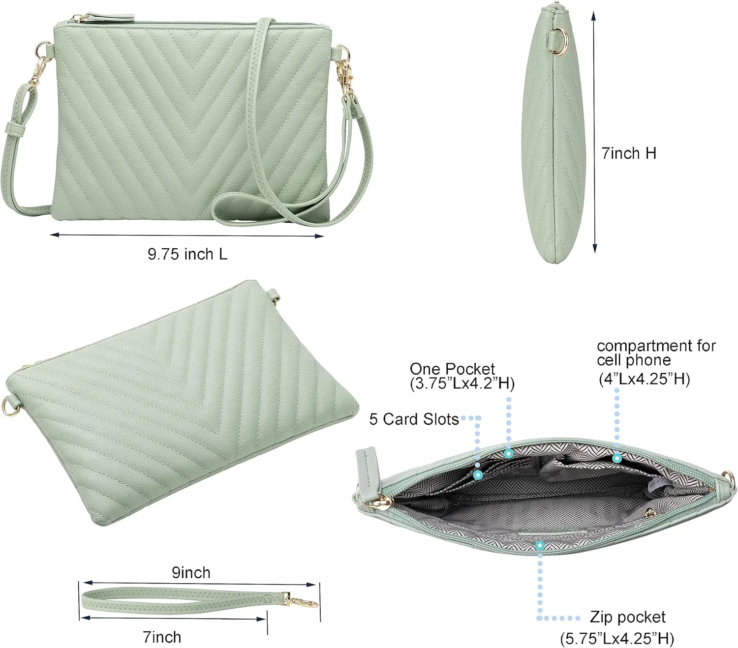B BRENTANO Chevron Embroidered Crossbody Clutch Bag Pouch with Removable Wristlet & Adjustable Shoulder Strap
