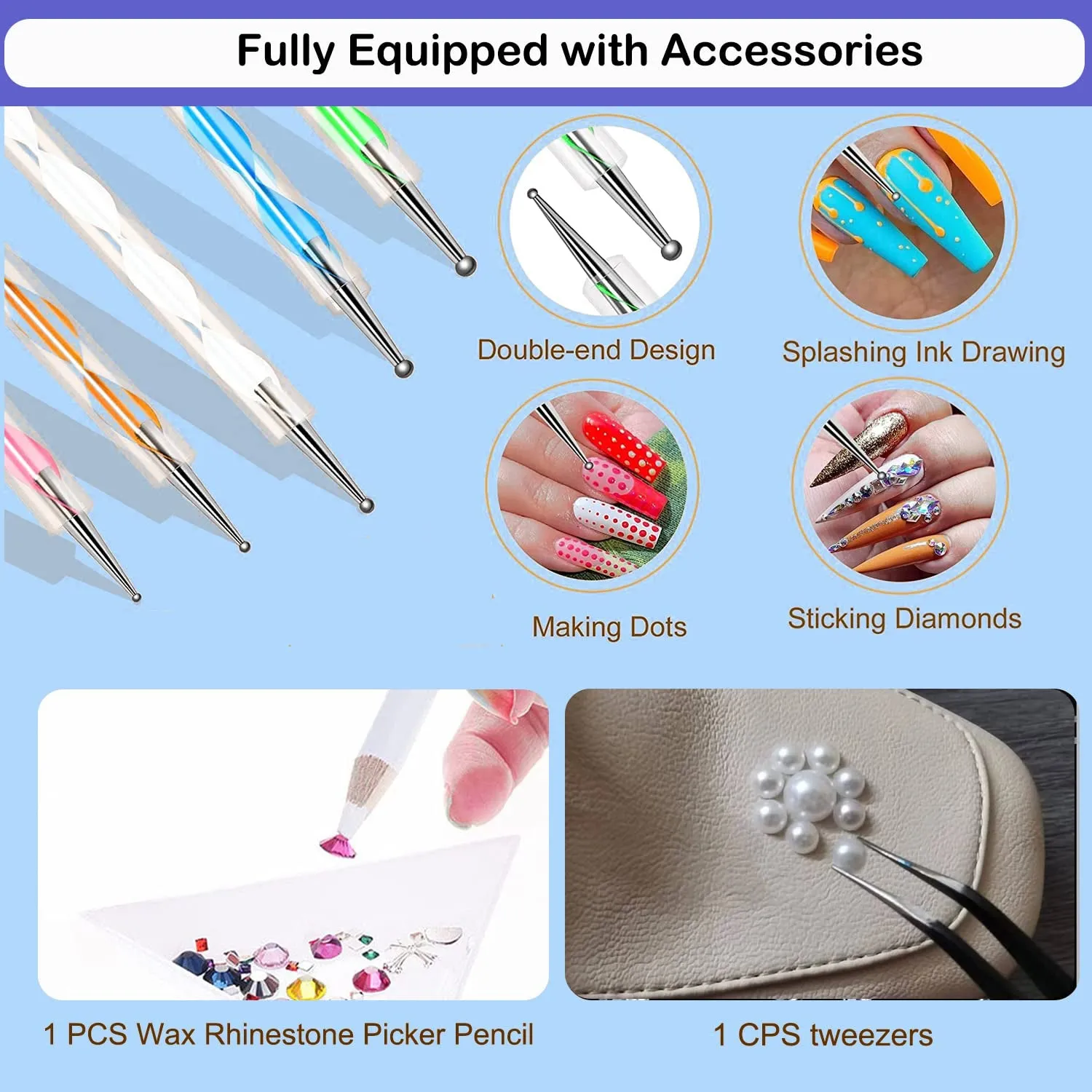 B7000 Adhesive Rhinestones Glue for Crafts, 2PCS 110Ml / 3.7 Fl Oz B7000 Clear Glue with 5 Dotting Pen Tool, Wax Pencil and Tweezer, Jewelry Glue for DIY Craft Makeup Shoes Jewelry Making Nail Art