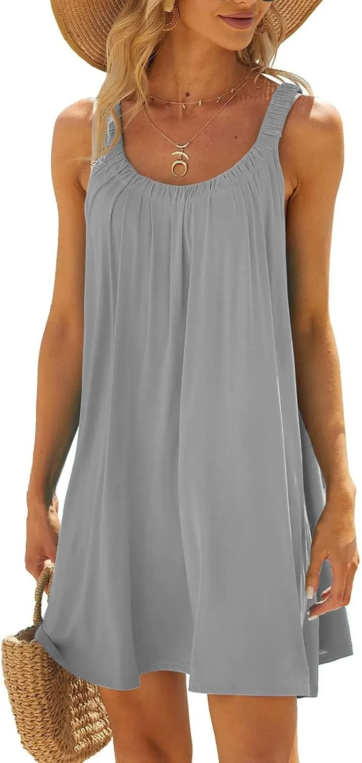Backless Camisole Mini Dress: Ideal for Transitioning from Beach to Boardwalk, A Solid Color Stretchy Swim Cover Up