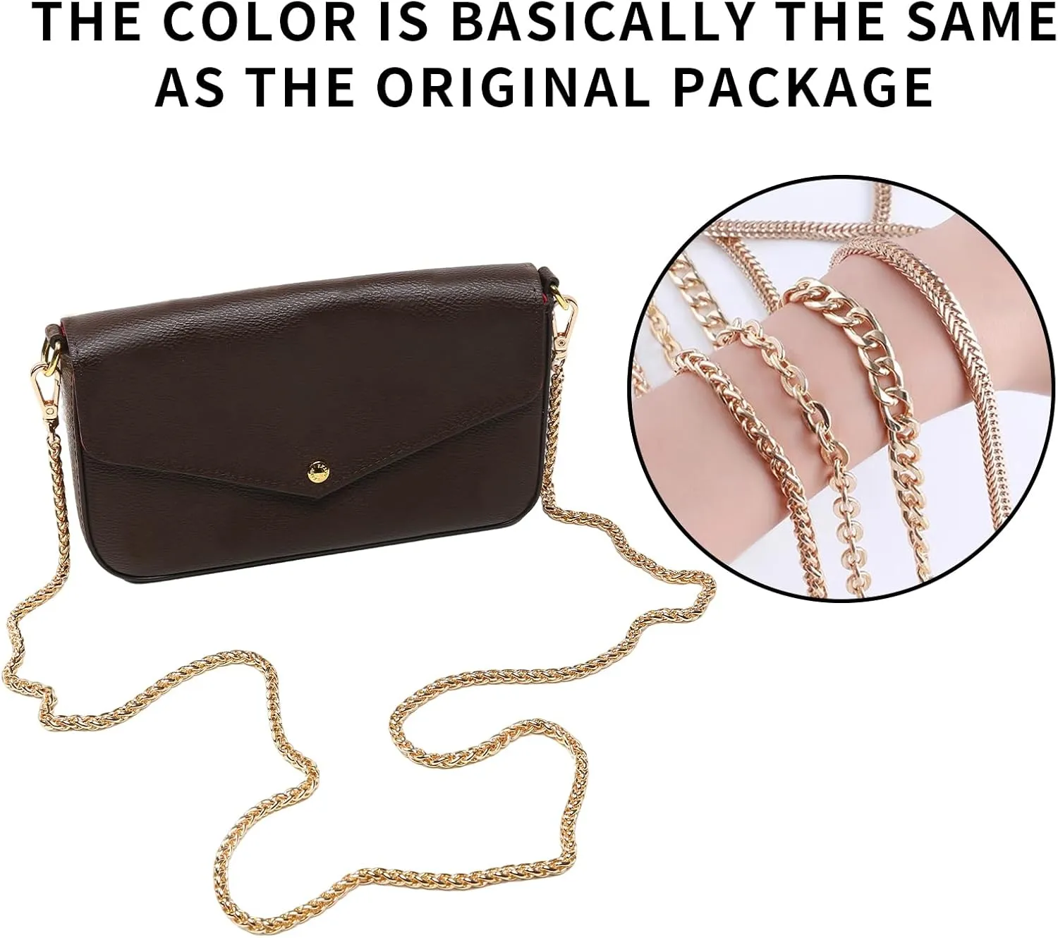 Bag Chain Strap for Handbag Replacement,Gold Purse Chain Accessories Shoulder Straps Crossbody, Wallet Chain with Metal Buckles(Style-3-120CM)