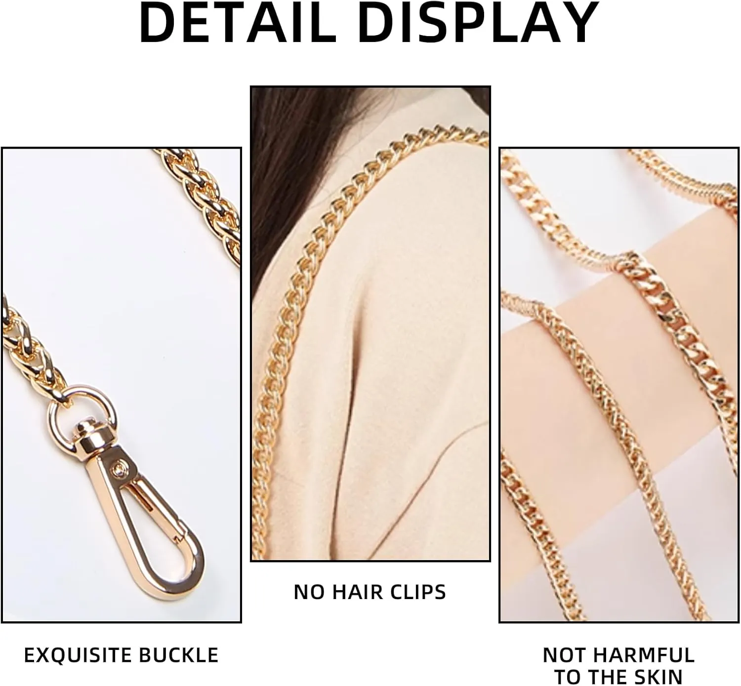 Bag Chain Strap for Handbag Replacement,Gold Purse Chain Accessories Shoulder Straps Crossbody, Wallet Chain with Metal Buckles(Style-3-120CM)