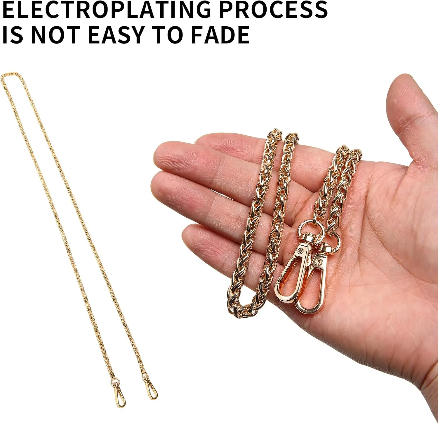 Bag Chain Strap for Handbag Replacement,Gold Purse Chain Accessories Shoulder Straps Crossbody, Wallet Chain with Metal Buckles(Style-3-120CM)