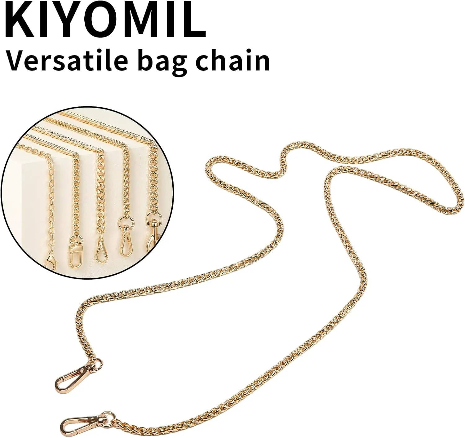 Bag Chain Strap for Handbag Replacement,Gold Purse Chain Accessories Shoulder Straps Crossbody, Wallet Chain with Metal Buckles(Style-3-120CM)