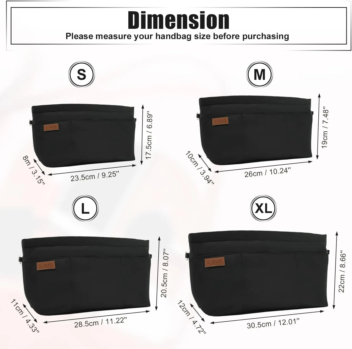 Bag Organizer Insert, Crossbody Bag, Tote Organizer Insert with Adjustable Bag Strap, Waterproof Nylon Purse Inserts (Black, S)