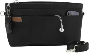 Bag Organizer Insert, Crossbody Bag, Tote Organizer Insert with Adjustable Bag Strap, Waterproof Nylon Purse Inserts (Black, S)