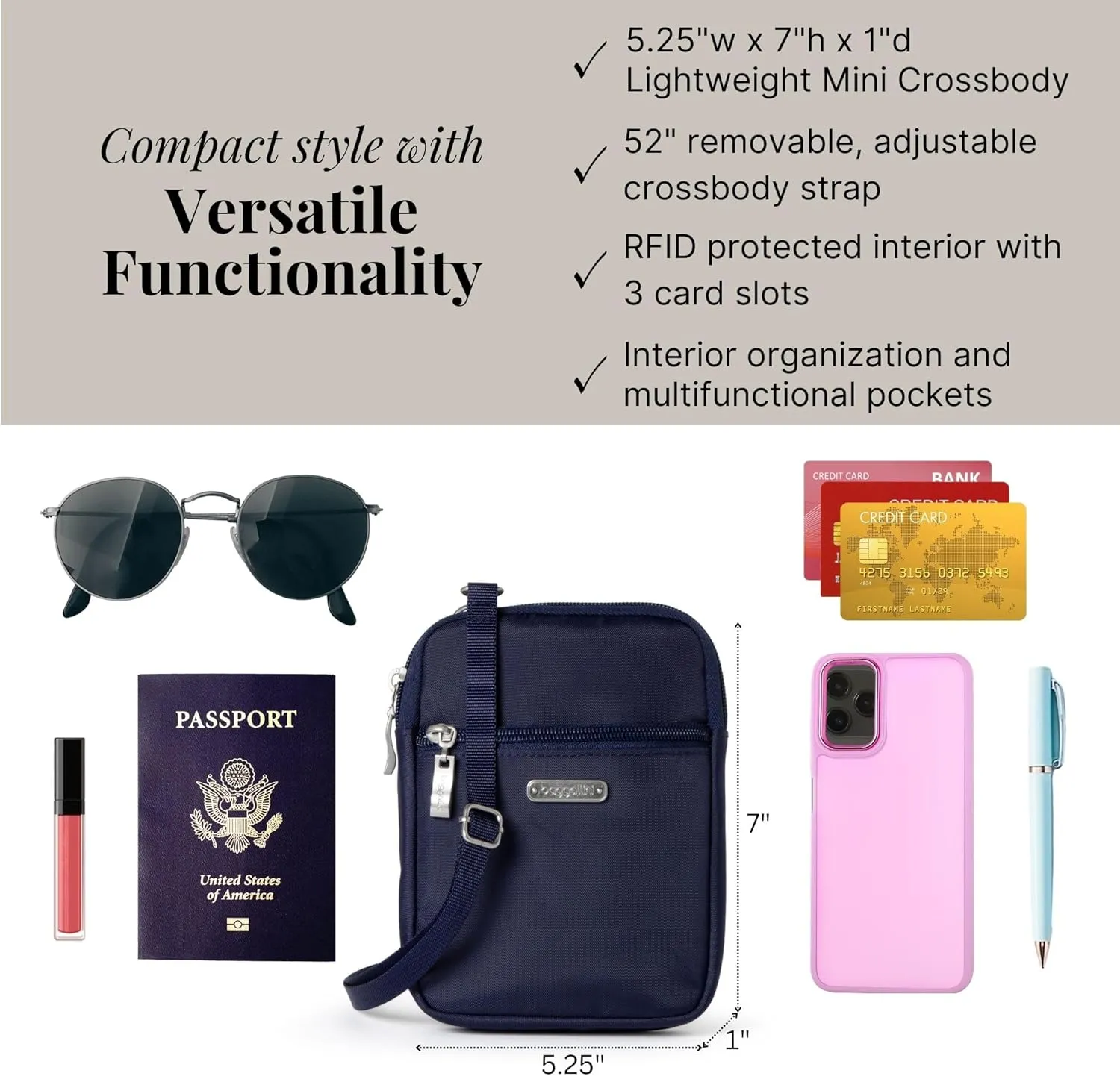 Baggallini Women's Essential Mini Crossbody Bag
