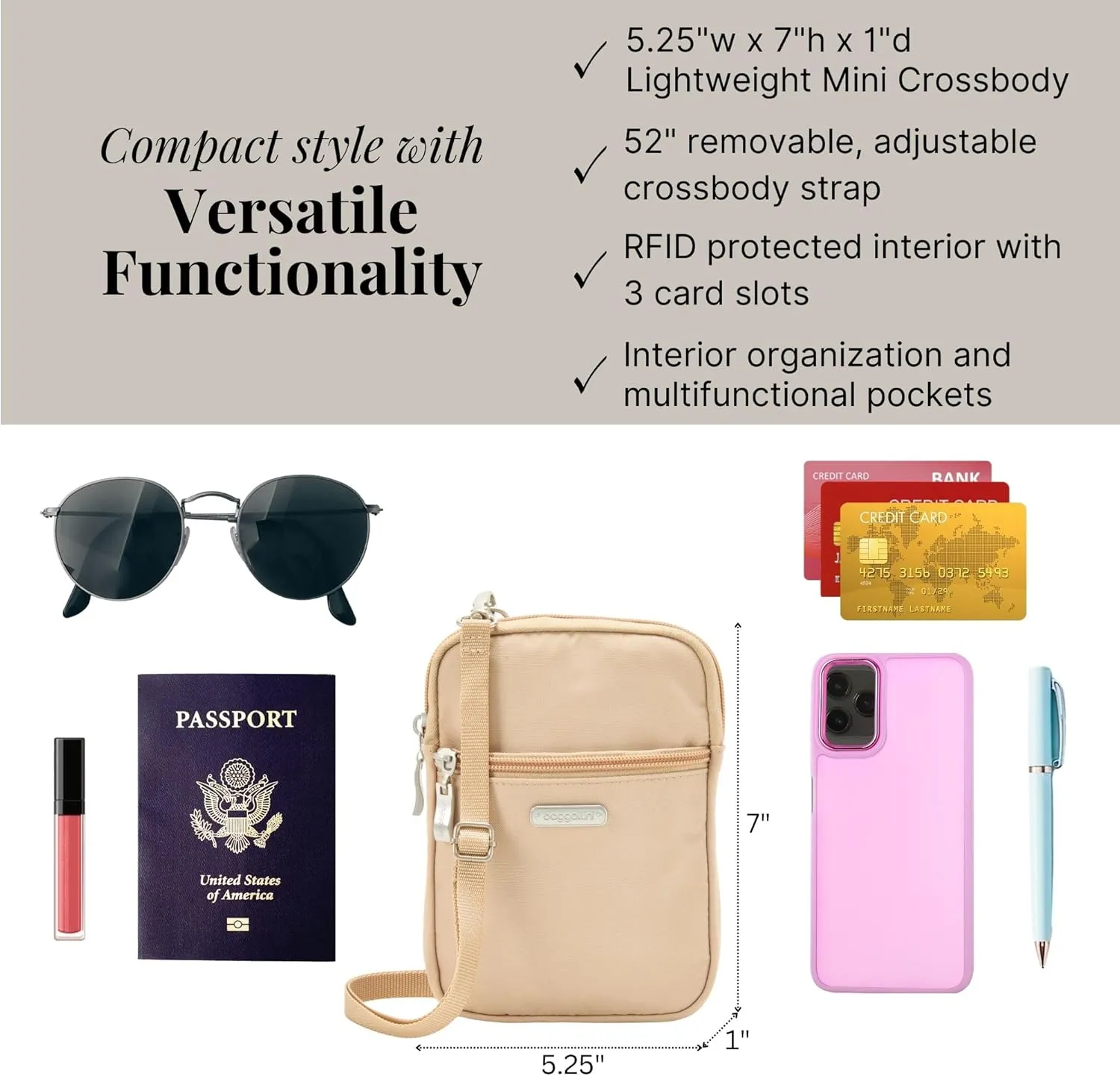 Baggallini Women's Essential Mini Crossbody Bag