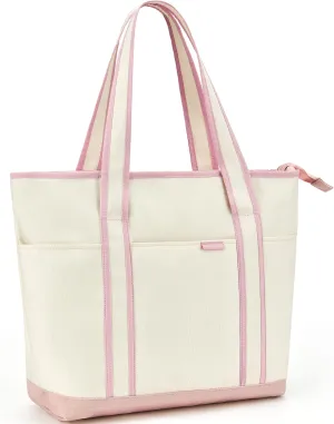 BAGSMART Canvas Tote Bag With Compartments and Zipper, Shoulder Handbag for Women, Travel, Shop