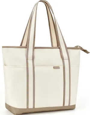 BAGSMART Canvas Tote Bag With Compartments and Zipper, Shoulder Handbag for Women, Travel, Shop