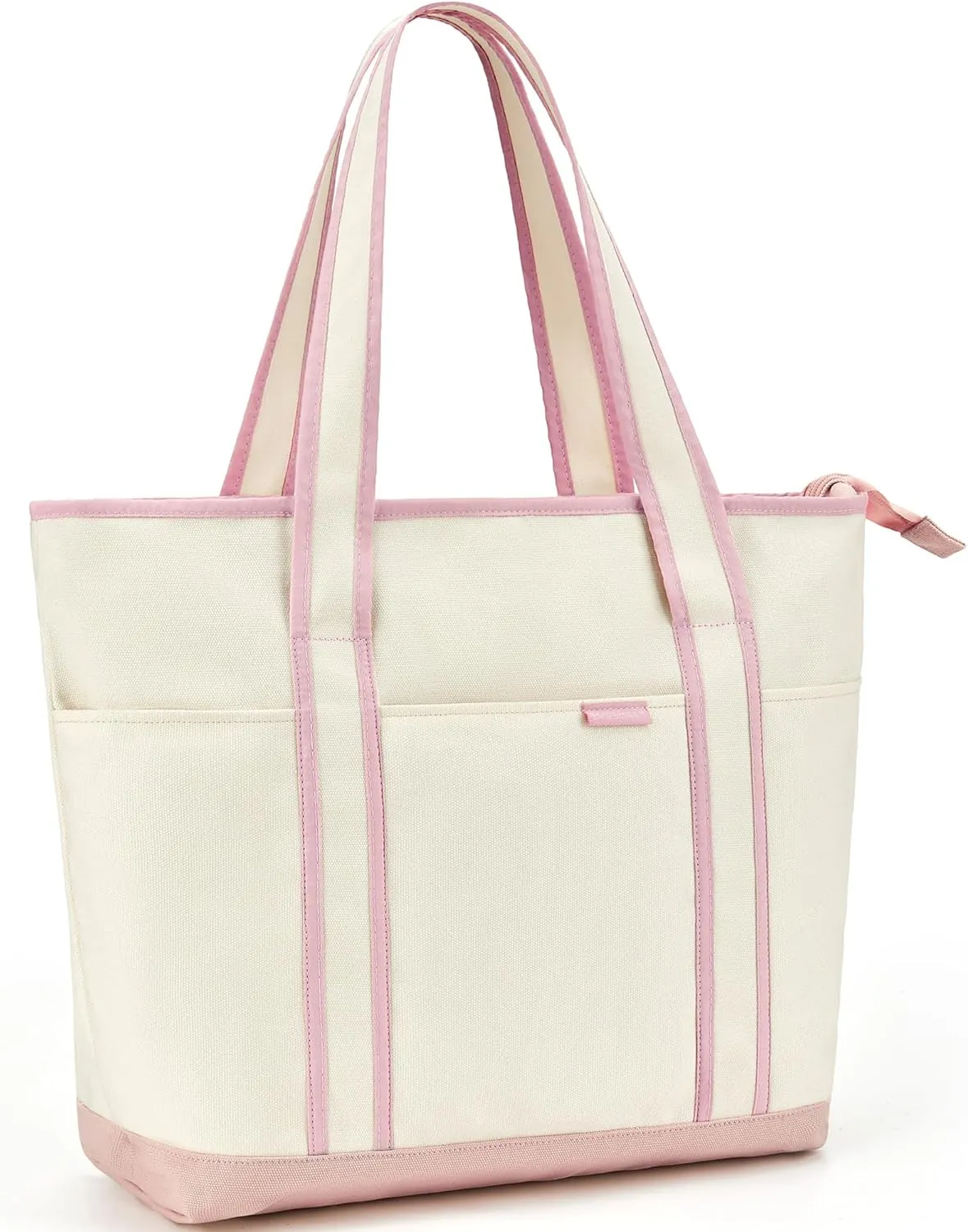 BAGSMART Canvas Tote Bag With Compartments and Zipper, Shoulder Handbag for Women, Travel, Shop