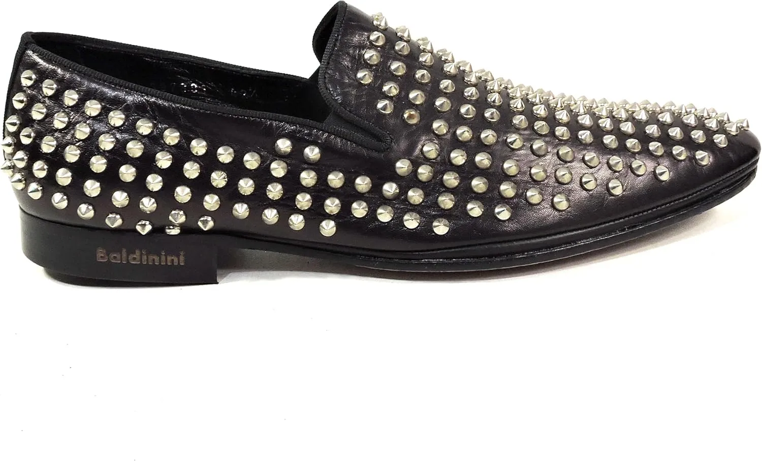 Baldinini Men's Black Leather Loafers, Silver Studded Design, Slip-On Comfort Shoes