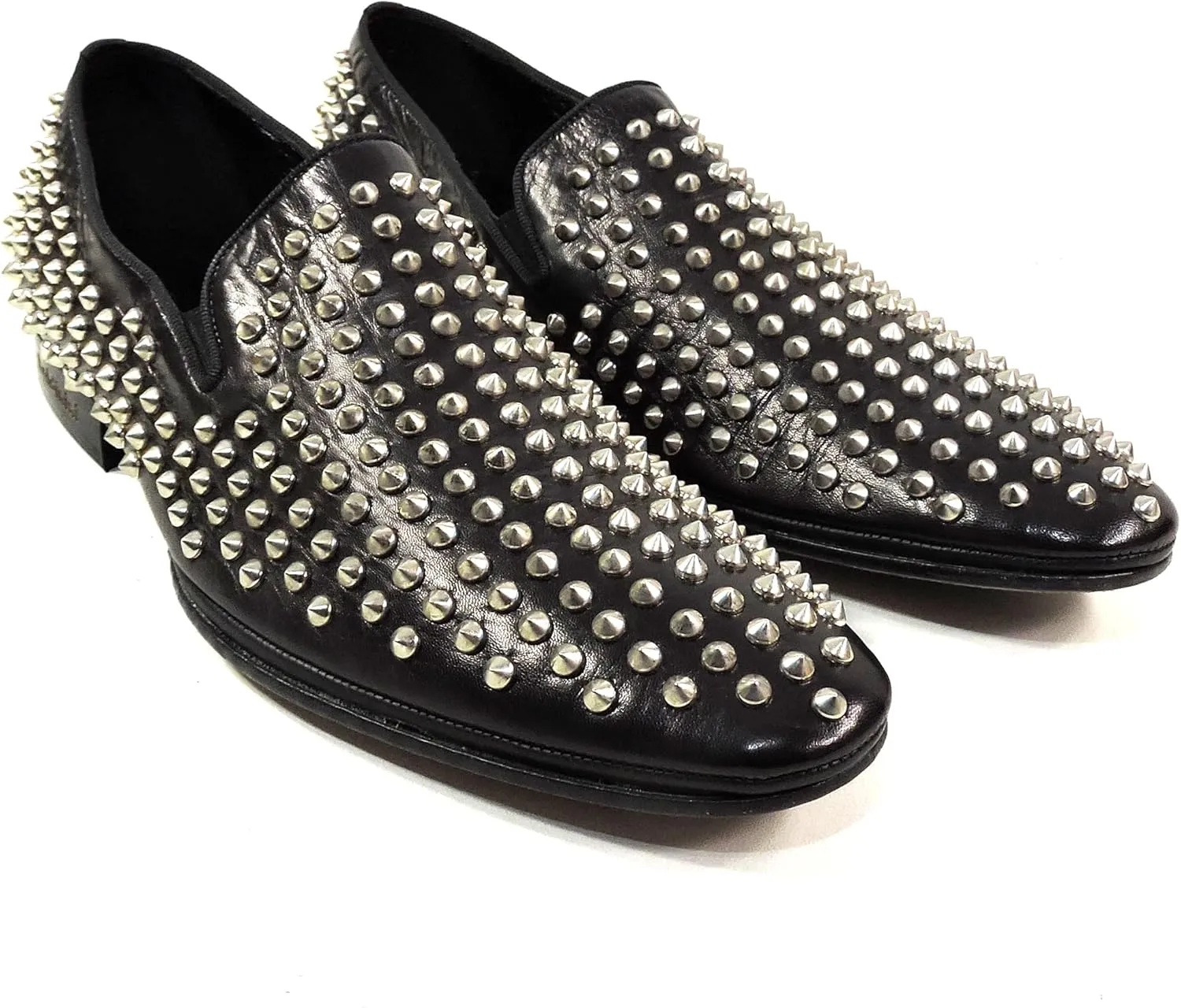 Baldinini Men's Black Leather Loafers, Silver Studded Design, Slip-On Comfort Shoes