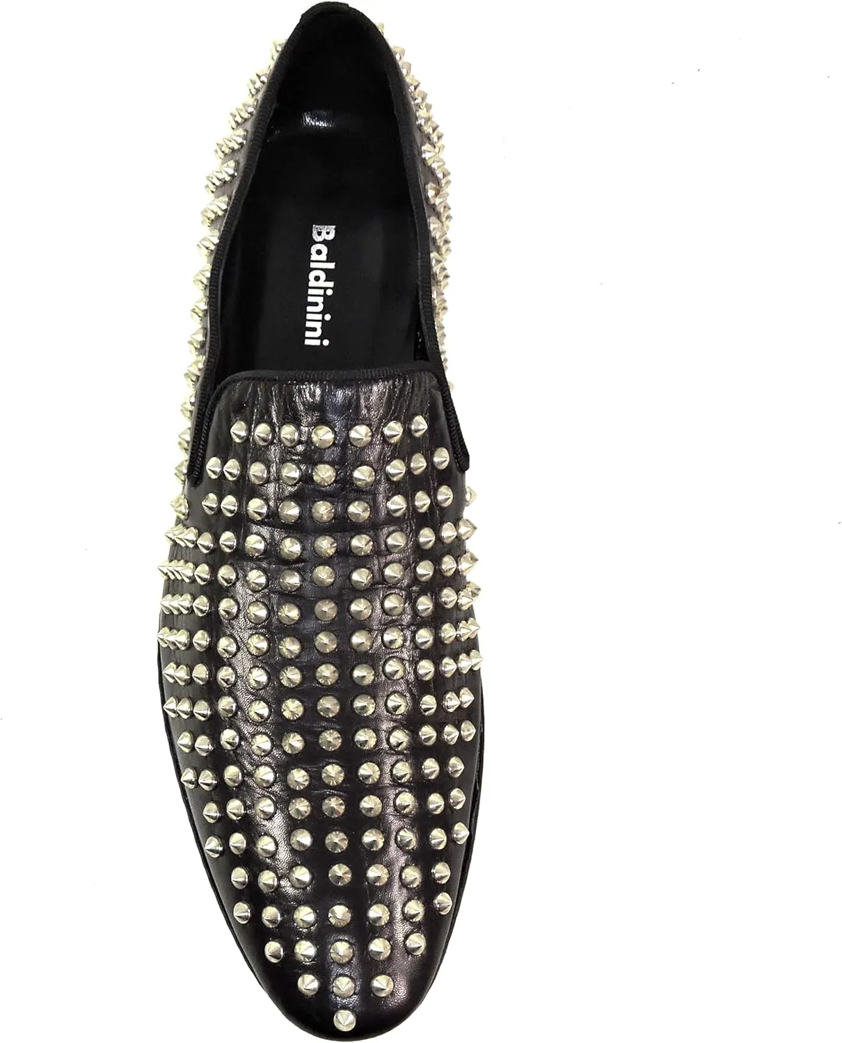 Baldinini Men's Black Leather Loafers, Silver Studded Design, Slip-On Comfort Shoes