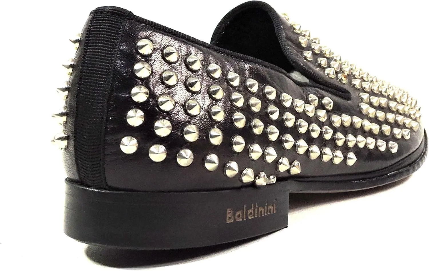 Baldinini Men's Black Leather Loafers, Silver Studded Design, Slip-On Comfort Shoes