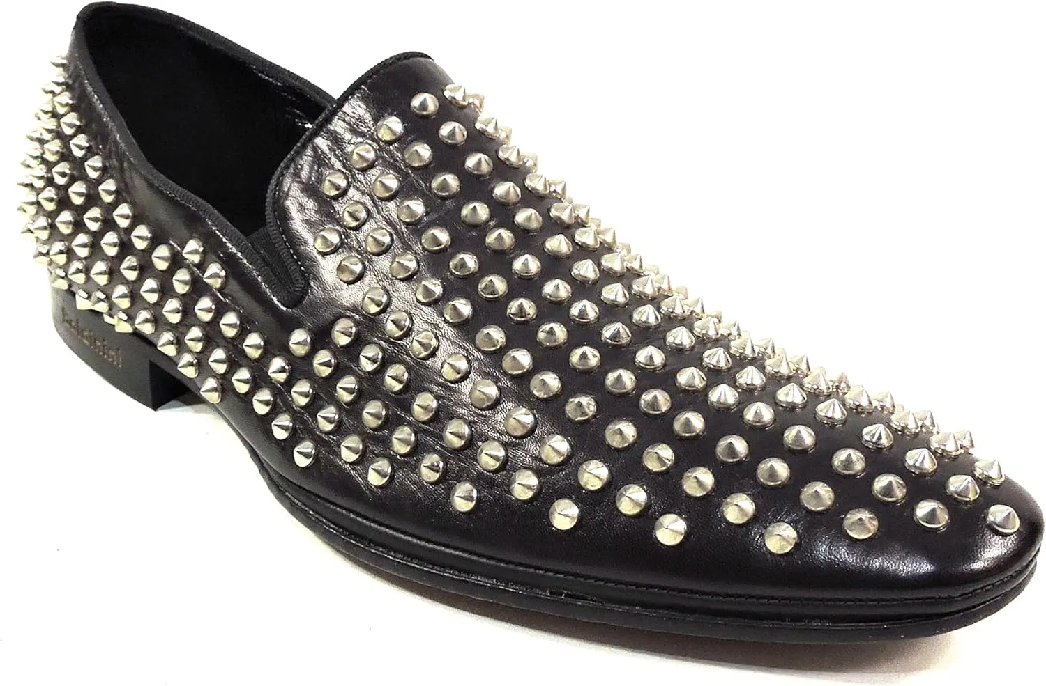 Baldinini Men's Black Leather Loafers, Silver Studded Design, Slip-On Comfort Shoes