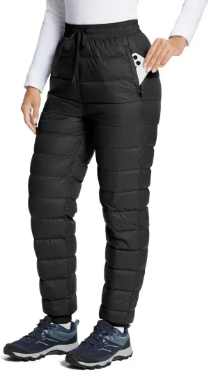 baleaf Women's Down Pants Winter Ultralight Water Resistance Ski Snow Puffer Pants Packable Warm Trousers