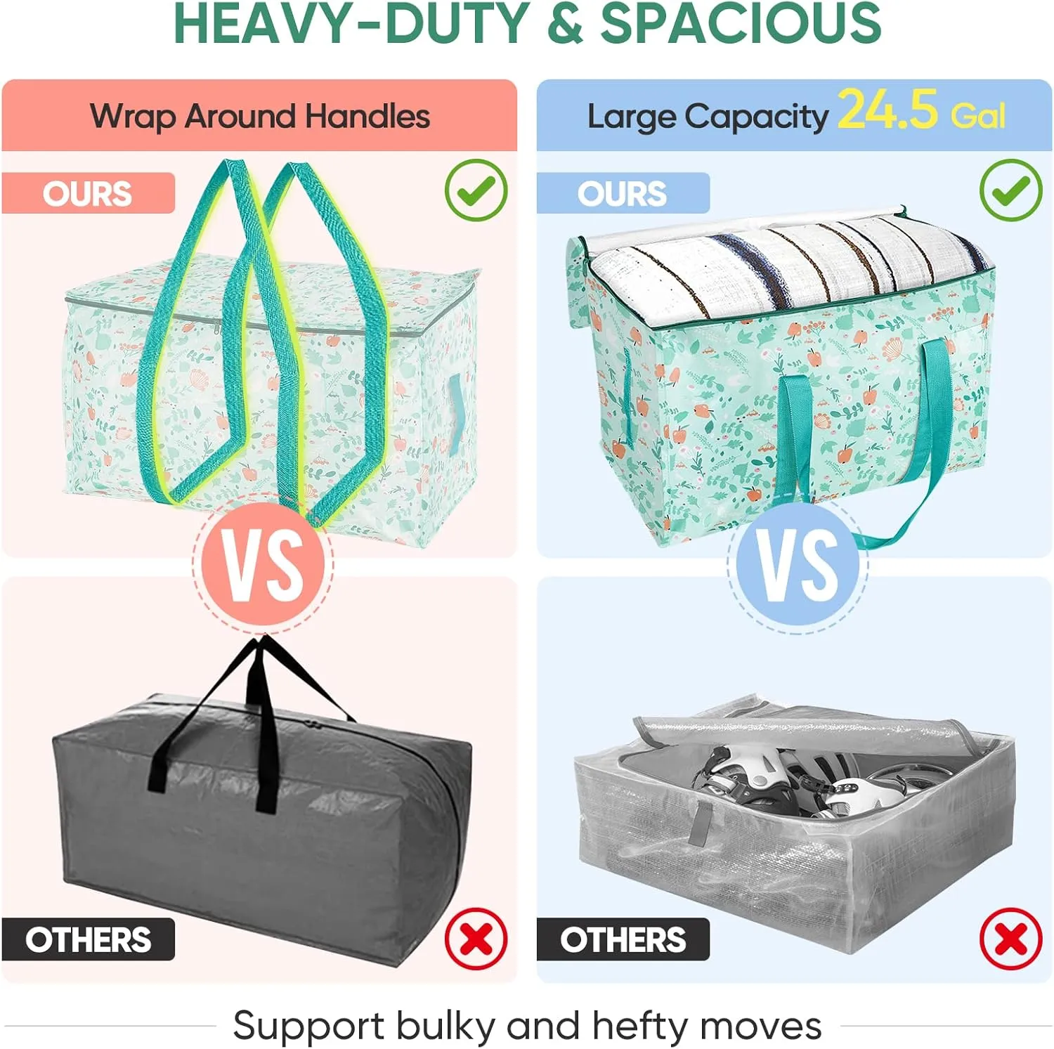 BALEINE 2-Pack Oversized Moving Bags with Reinforced Handles, Heavy-Duty Storage Tote for Clothes, Moving Supplies (Spring Stroll, 2-Pack)