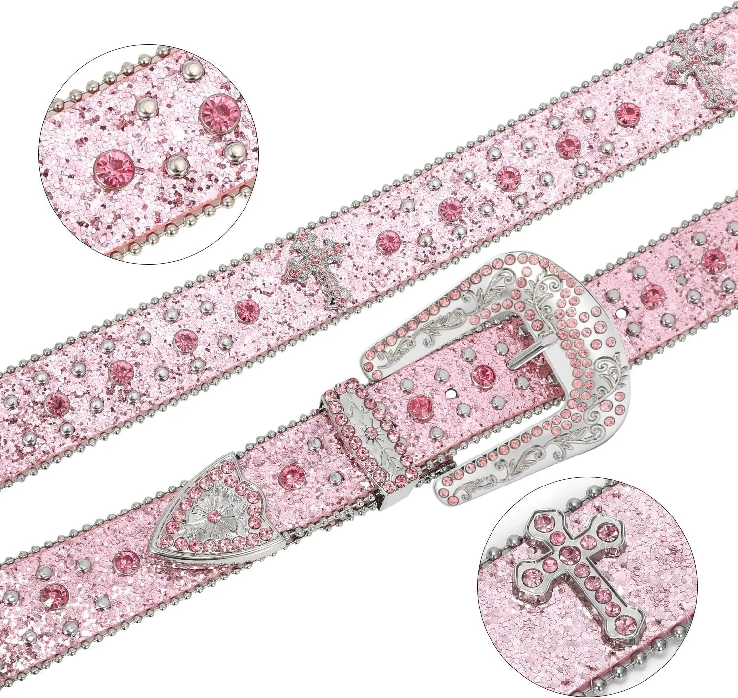 Balteus Sparkly Rhinestone Diamond Sequin Studded Belt for Men & Women - Western Cowgirl Cowboy Style