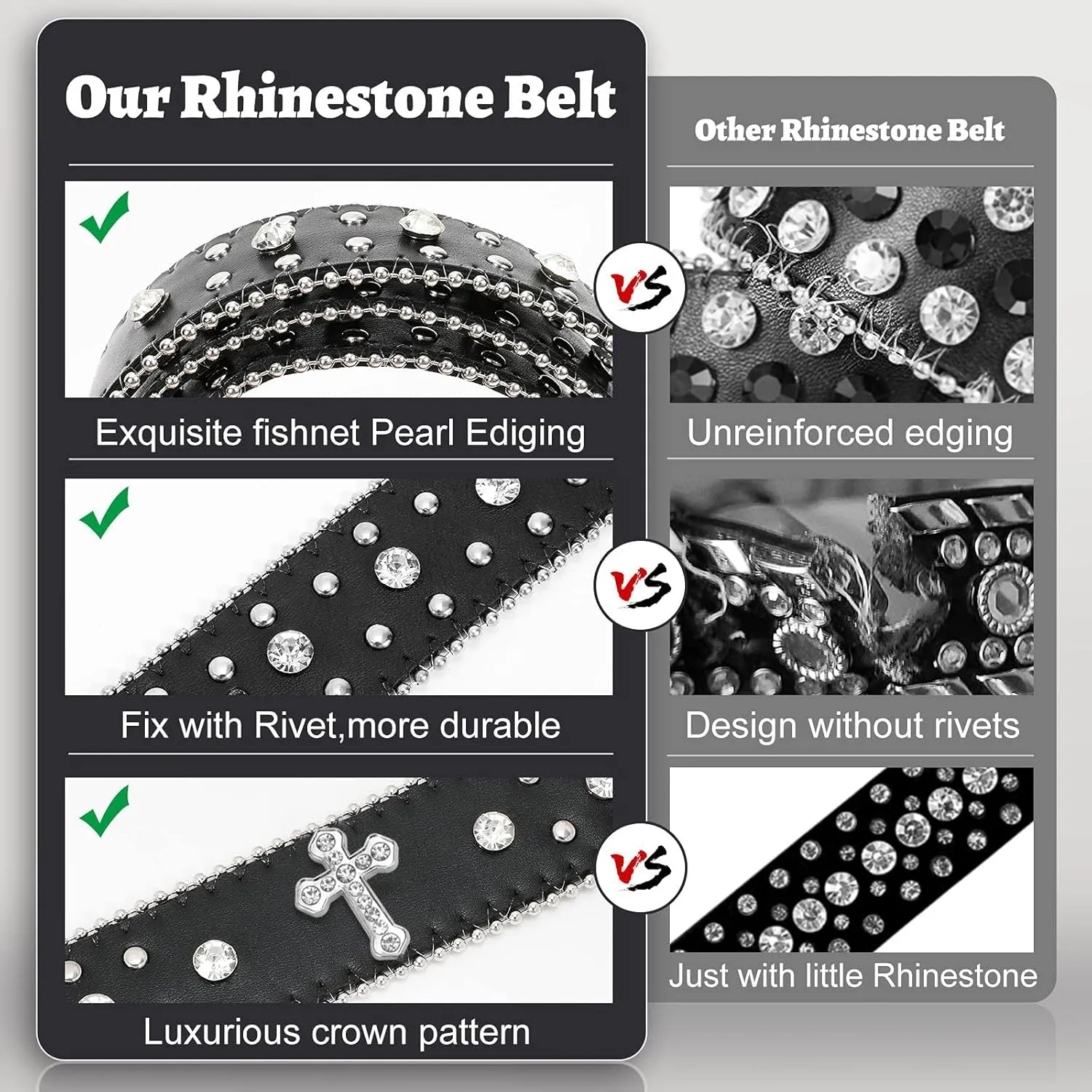 Balteus Sparkly Rhinestone Diamond Sequin Studded Belt for Men & Women - Western Cowgirl Cowboy Style