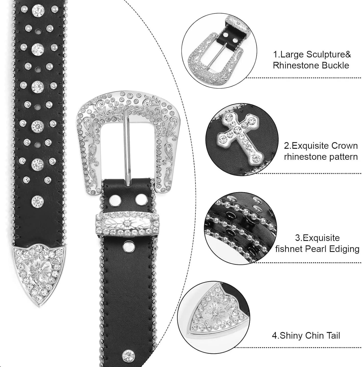 Balteus Sparkly Rhinestone Diamond Sequin Studded Belt for Men & Women - Western Cowgirl Cowboy Style