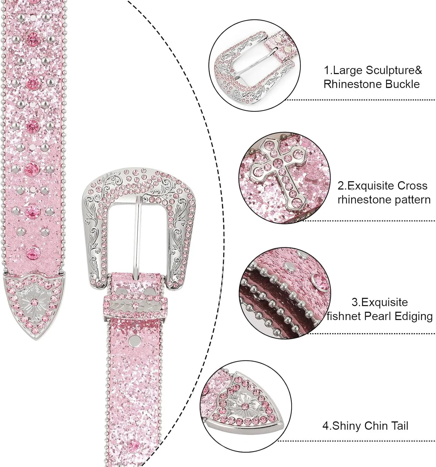 Balteus Sparkly Rhinestone Diamond Sequin Studded Belt for Men & Women - Western Cowgirl Cowboy Style