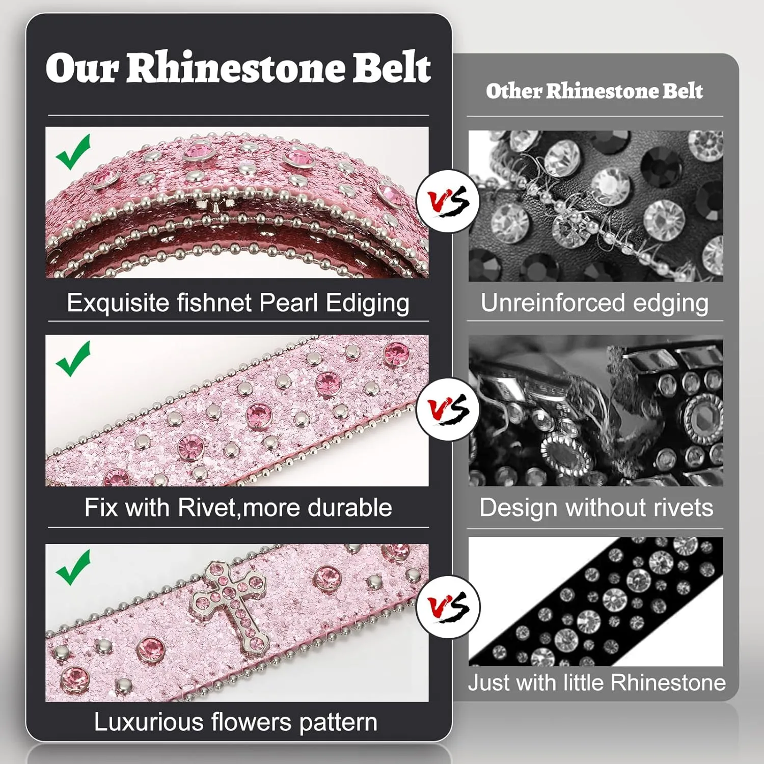 Balteus Sparkly Rhinestone Diamond Sequin Studded Belt for Men & Women - Western Cowgirl Cowboy Style