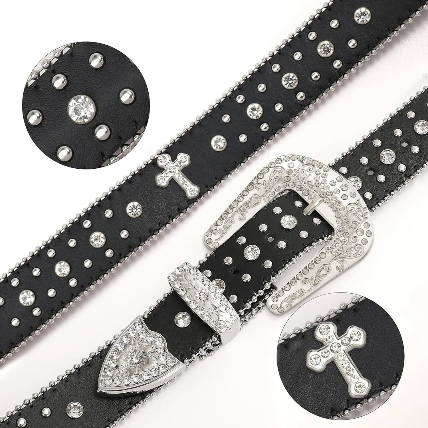 Balteus Sparkly Rhinestone Diamond Sequin Studded Belt for Men & Women - Western Cowgirl Cowboy Style