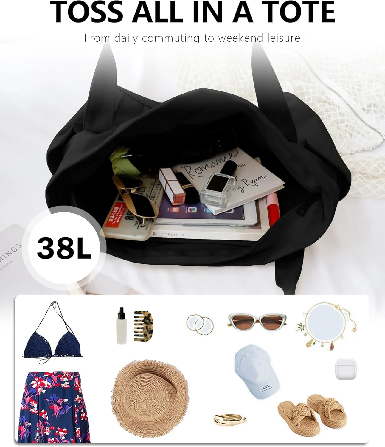 BAPHITY Large Canvas Tote Bag for Women With Pockets,Shoulder Bag Everyday Handbags for Work, Travel Essentials Carry On Bag