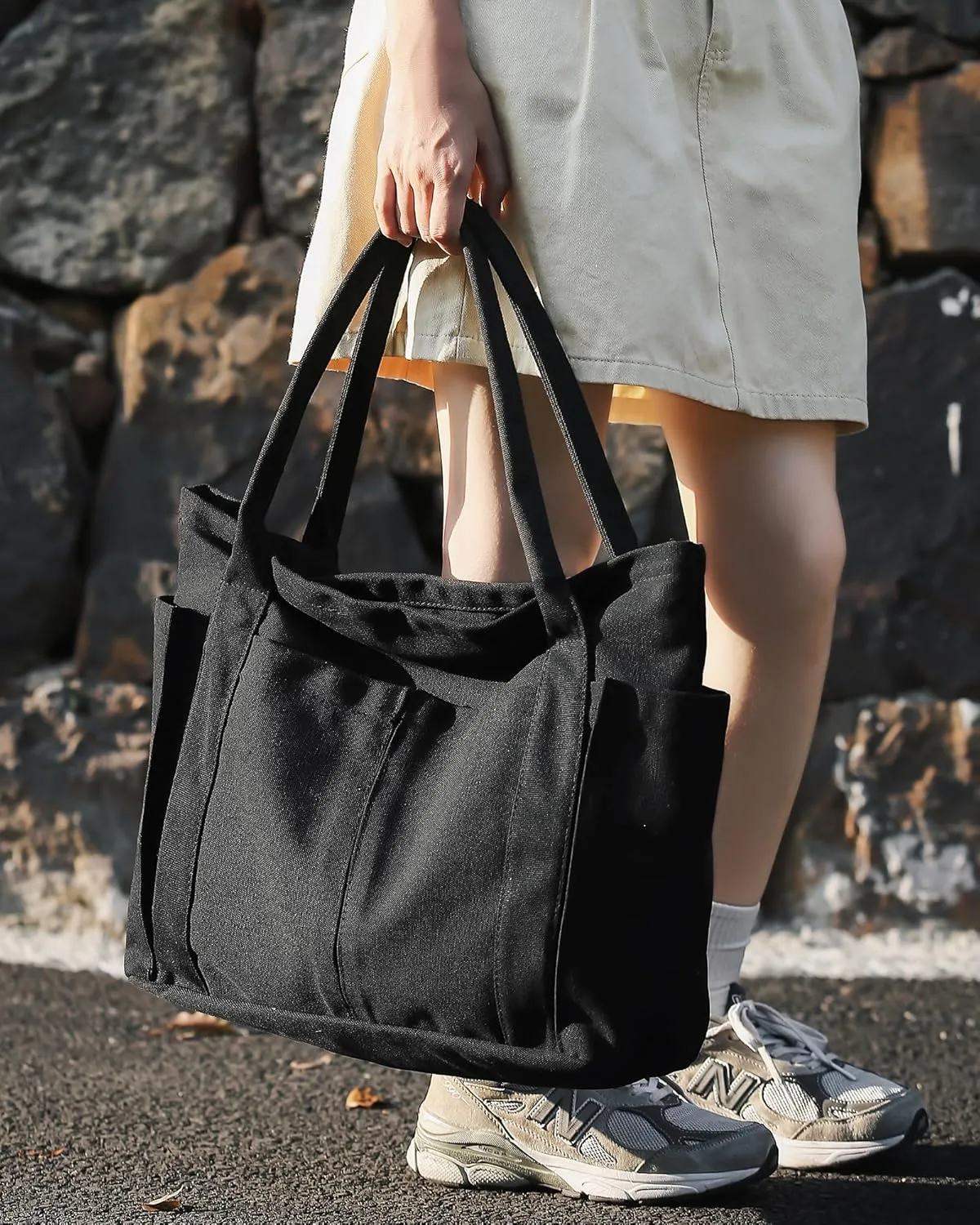 BAPHITY Large Canvas Tote Bag for Women With Pockets,Shoulder Bag Everyday Handbags for Work, Travel Essentials Carry On Bag