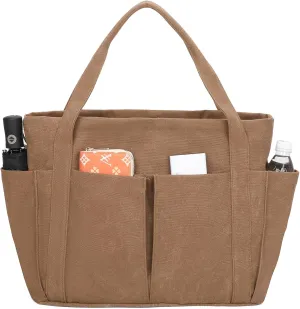 Barsine Large Canvas Tote for Women, Travel Shoulder Bag Top Handle Handbag with Pockets for Gym, Work, Travel