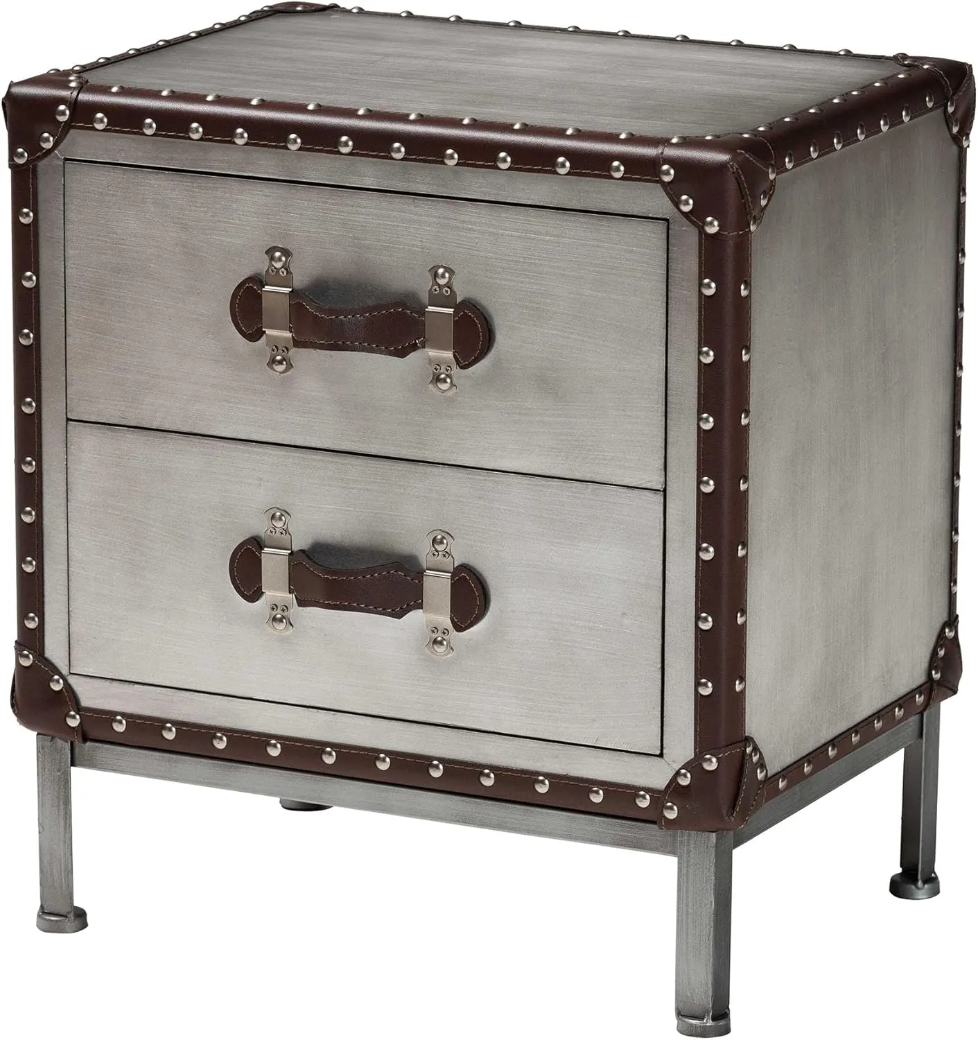 Baxton Studio Jacey Vintage Silver Metal 2-Drawer End Table