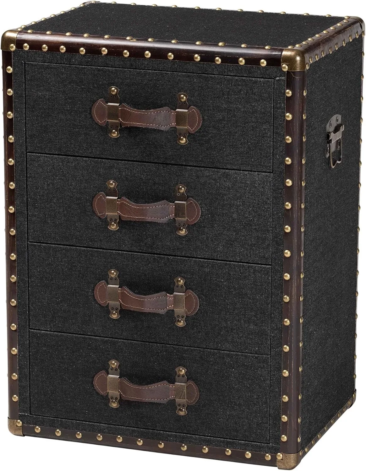 Baxton Studio Jaelyn Canvas End Table, 4-Drawer, Black/Brown/Dark Brown