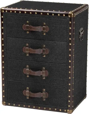 Baxton Studio Jaelyn Canvas End Table, 4-Drawer, Black/Brown/Dark Brown