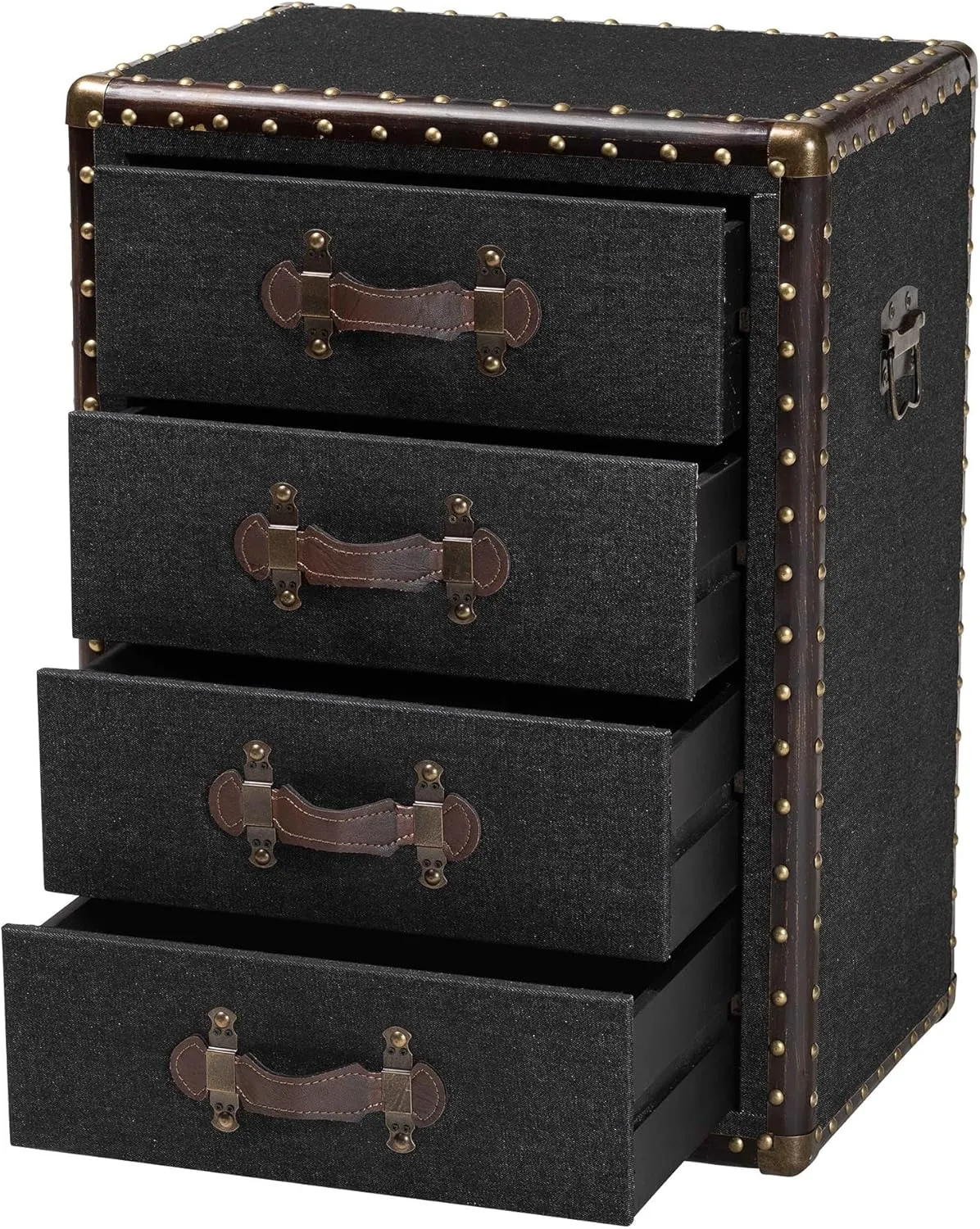 Baxton Studio Jaelyn Canvas End Table, 4-Drawer, Black/Brown/Dark Brown