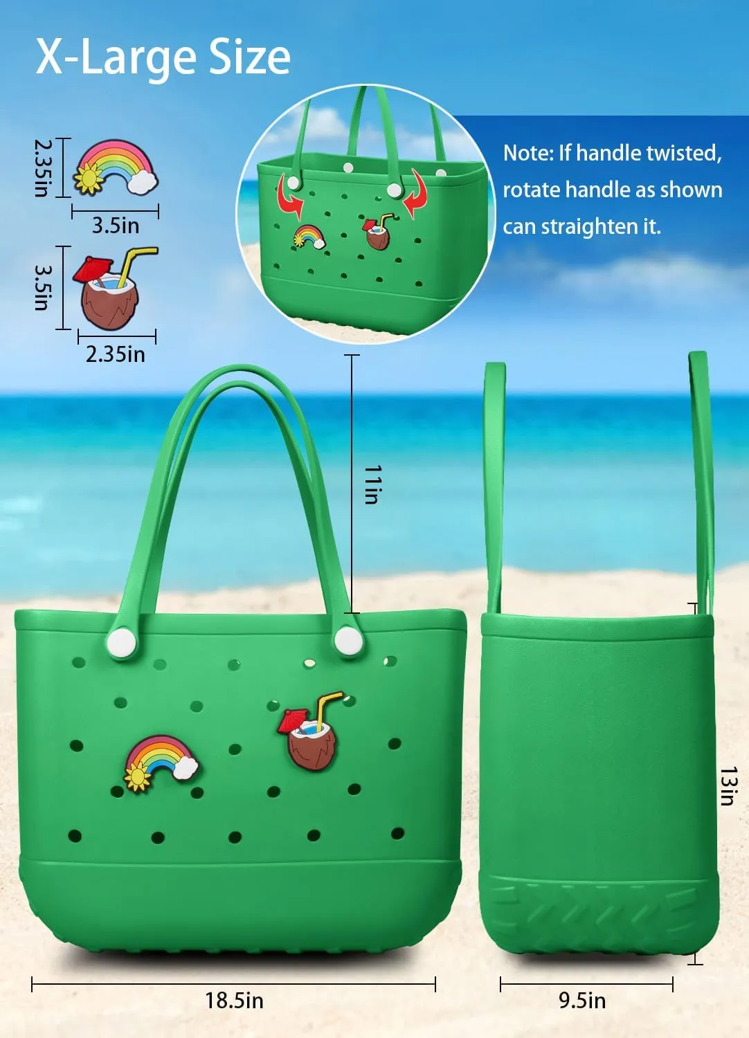 Beach Bag Rubber Tote Bag - Waterproof Travel Bag for Women Washable Tote Bag Handbag for Sports Beach Market Pool