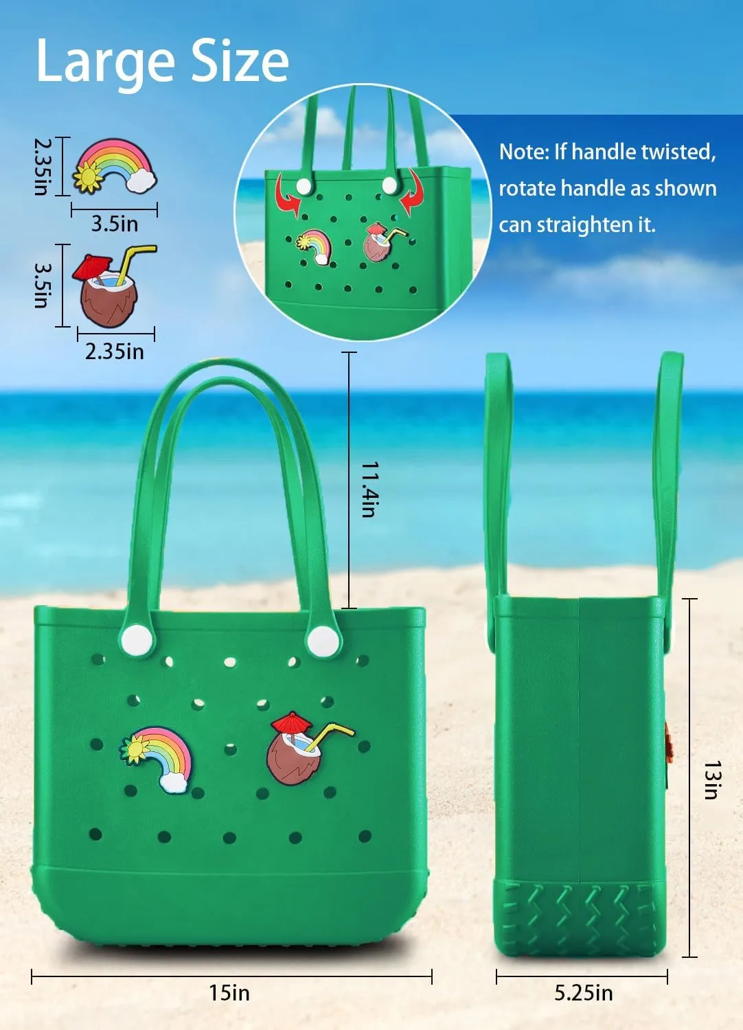 Beach Bag Rubber Tote Bag - Waterproof Travel Bag for Women Washable Tote Bag Handbag for Sports Beach Market Pool