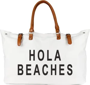 Beach Bag with Vegan Leather Handle, Extra Large Beach Bag for Women Waterproof Sandproof, White