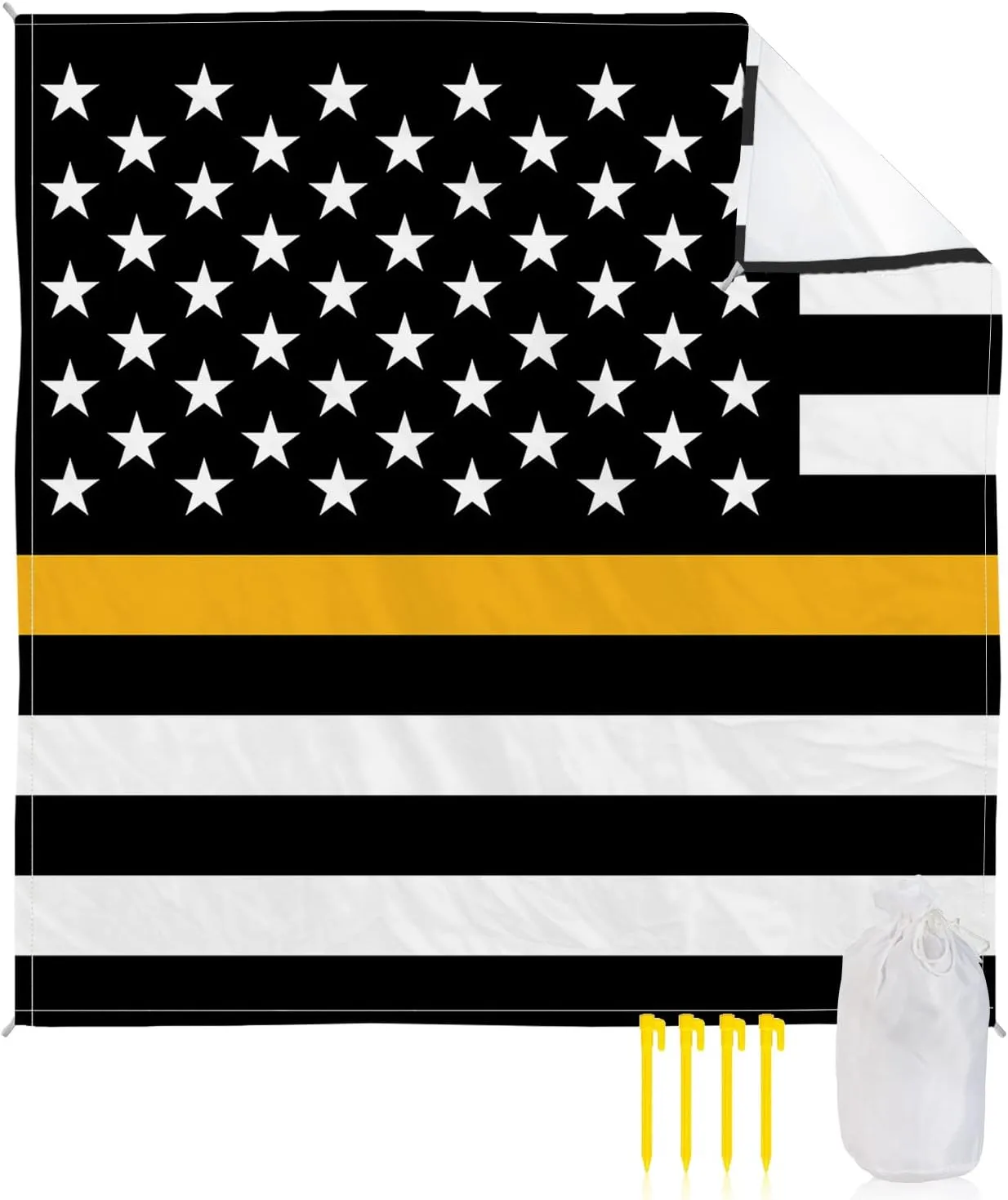 Beach Blanket Sandproof Oversized 95" x 80" Backup Emergency Communications Thin Gold Line Waterproof Quick Drying Sand Free Mat USA Flag Picnic Blankets for Outdoor Travel Camping Hiking Park