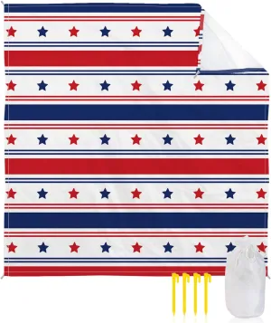 Beach Blanket Sandproof Oversized 95" x 80" July 4th Star Stripes Waterproof Quick Drying Sand Free Mat Red Blue White Picnic Blankets for Outdoor Travel Camping Hiking Park